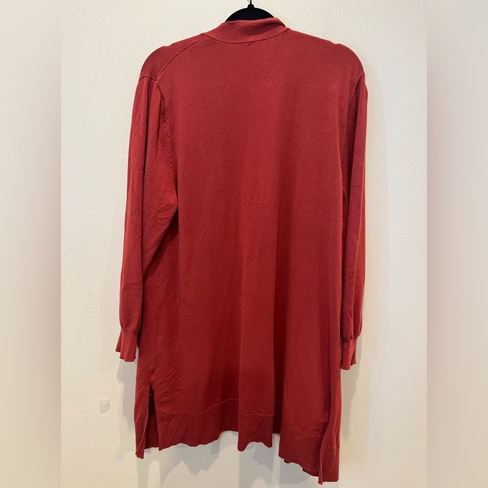 Burnt Orange Cardigan with Balloon Sleeves and Relaxed Fit - Picture 2 of 3